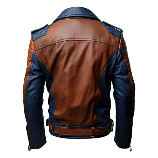 Mens Blue and Brown Leather Jacket