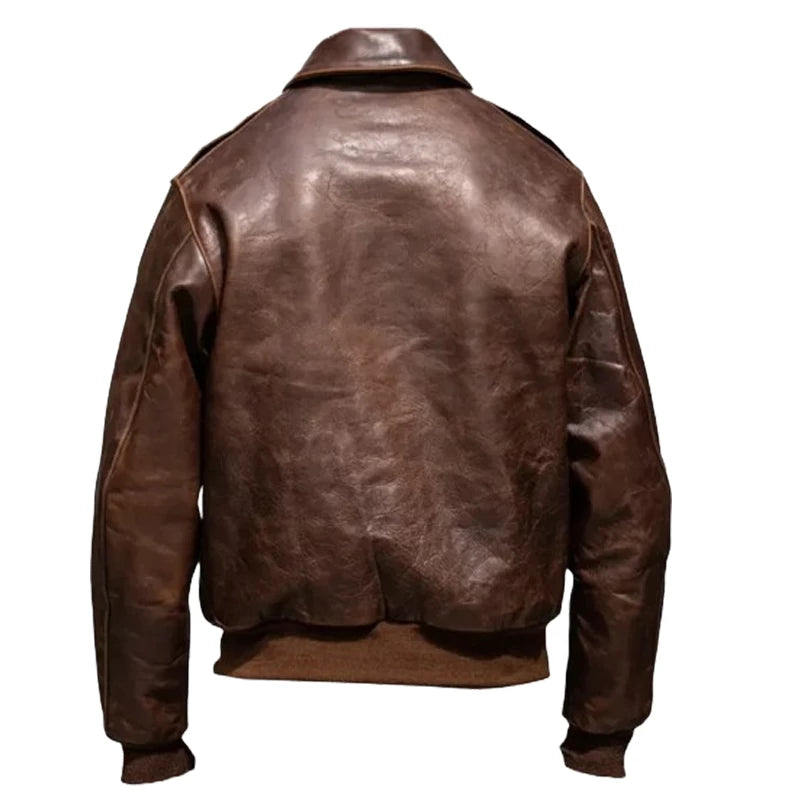 Men Bomber Brown Genuine Leather Jacket
