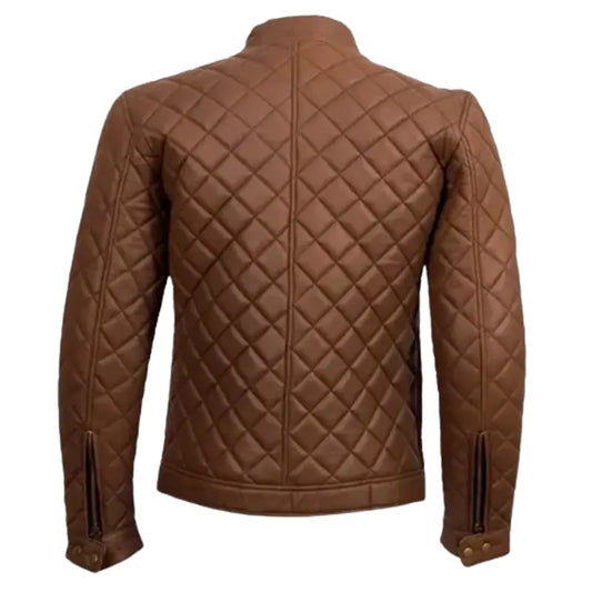 Men Brown Quilted Leather Jacket