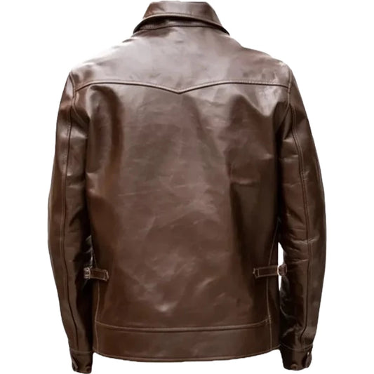 Men Cafe Racer Bomber Brown Leather Jacket