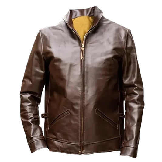 Men Cafe Racer Bomber Brown Leather Jacket