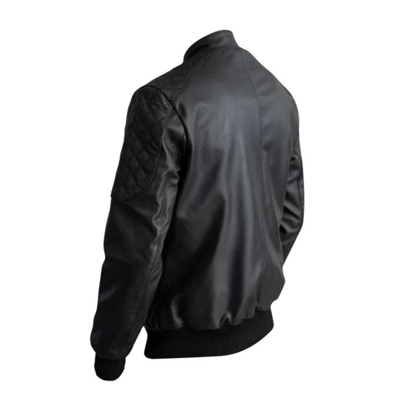 Casual Black Leather Bomber Jacket