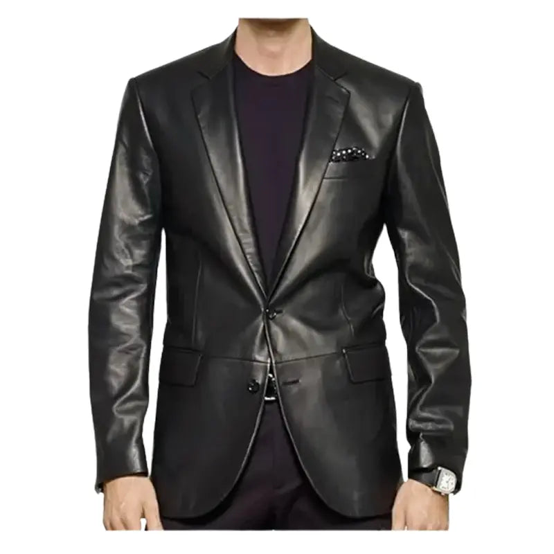 Men Classic Black Leather Blazer