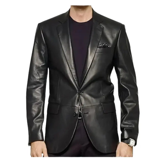 Men Classic Black Leather Blazer
