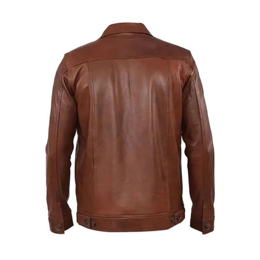 Cyrus Brown Leather Racer Jacket