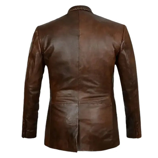 Men Dark Brown Leather Blazer