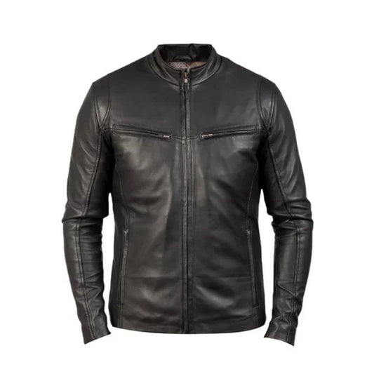 Men Ionic Quilted Leather Biker Jacket