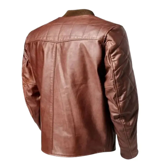 Men Light Brown Full Quilted Leather Jacket