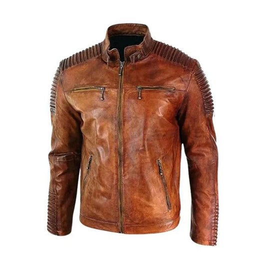 Men Quilted Distressed Brown Jacket