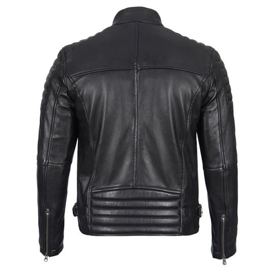 Black Cafe Racer Leather Jacket