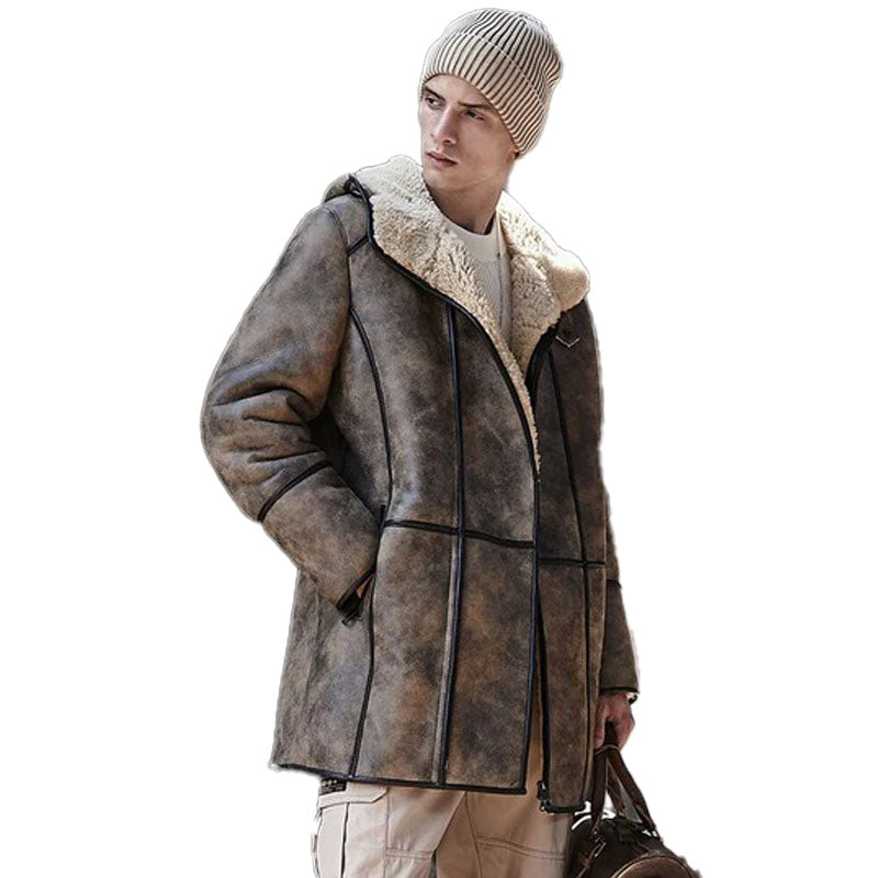 Men’s B7 Hooded Shearling Jacket Coat