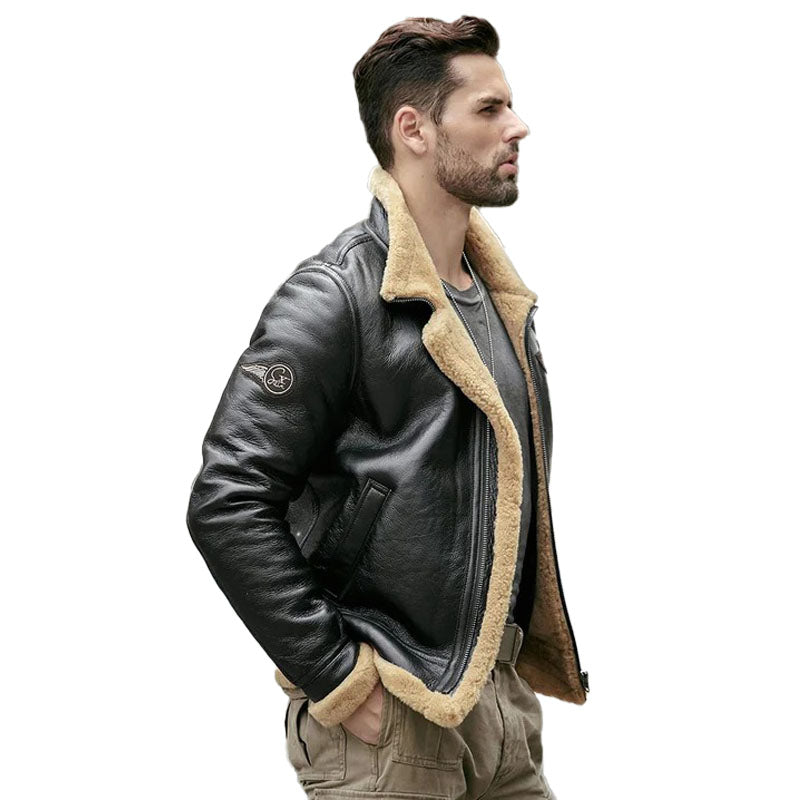 Men’s Black Airforce Sheepskin Shearling Leather Jacket