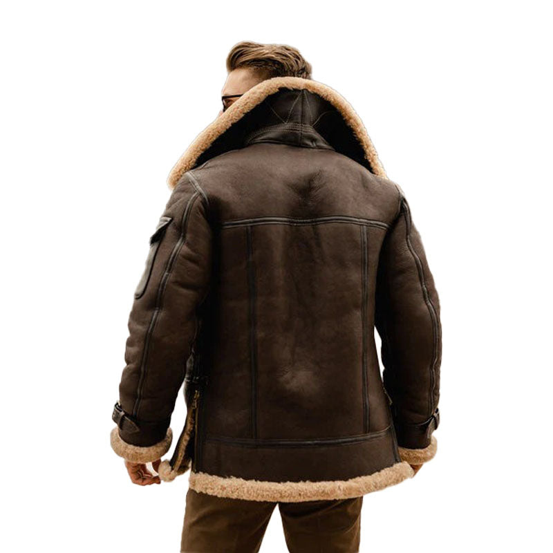 Men’s Brown Shearling Leather Long Jacket Coat