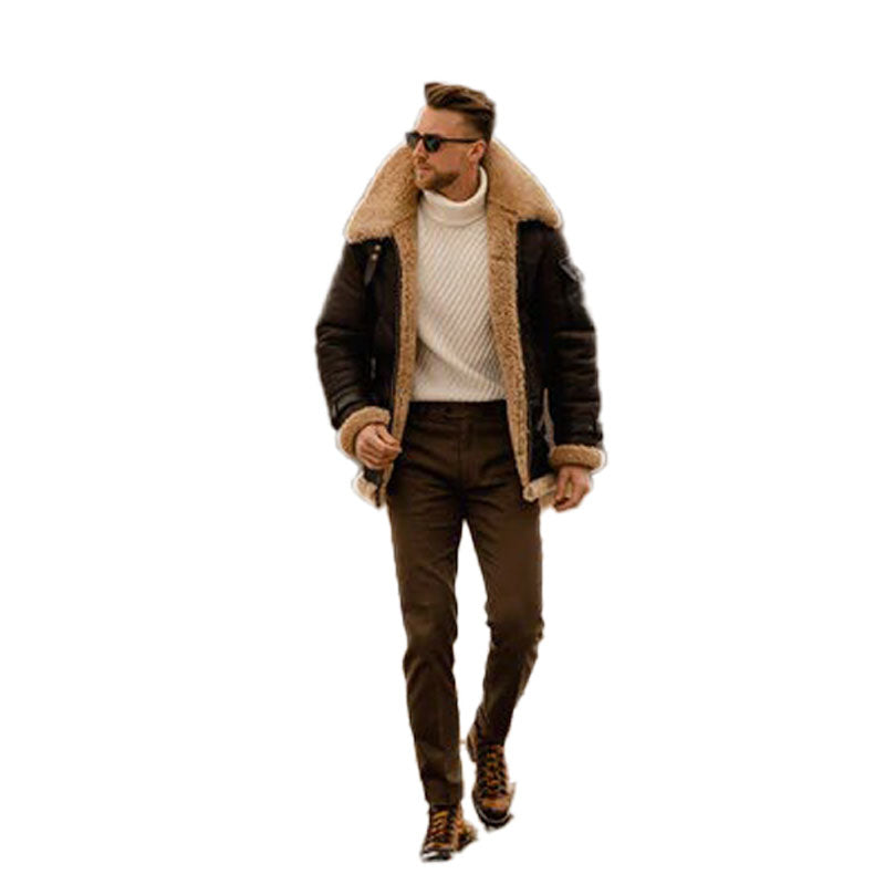 Men’s Brown Shearling Leather Long Jacket Coat