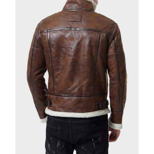 Mens Aviator Distressed Brown Leather Jacket