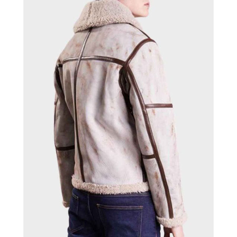 Aviator Style Mens White Waxed Leather Jacket