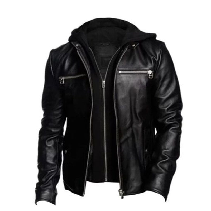 Men Black Detachable Hooded Jacket