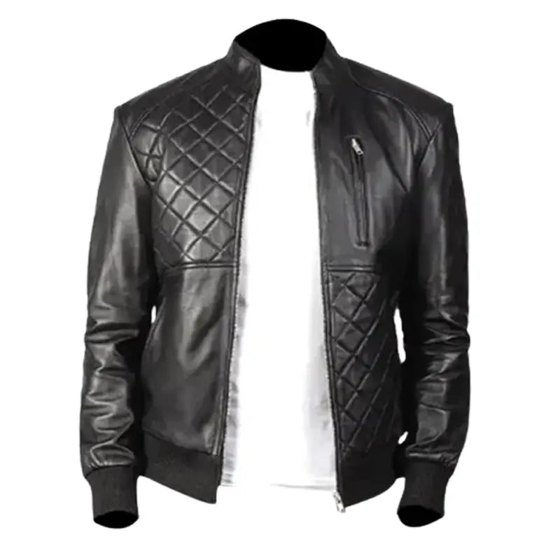 Men’s Black Leather Quilted Style Jacket