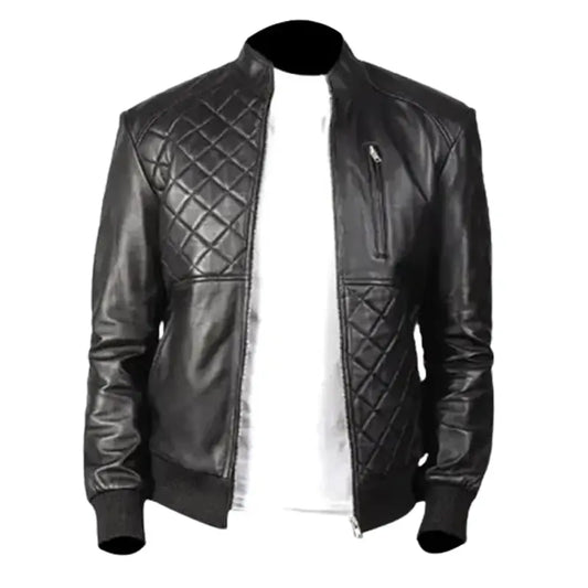 Men’s Black Leather Quilted Style Jacket