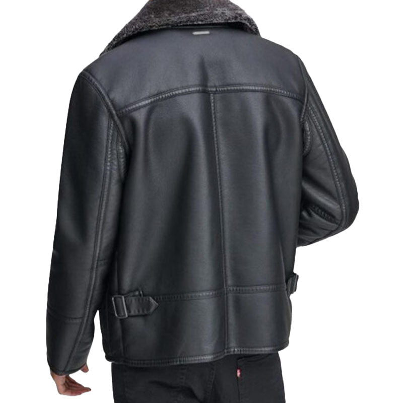 Men’s Black Leather Fur Jacket