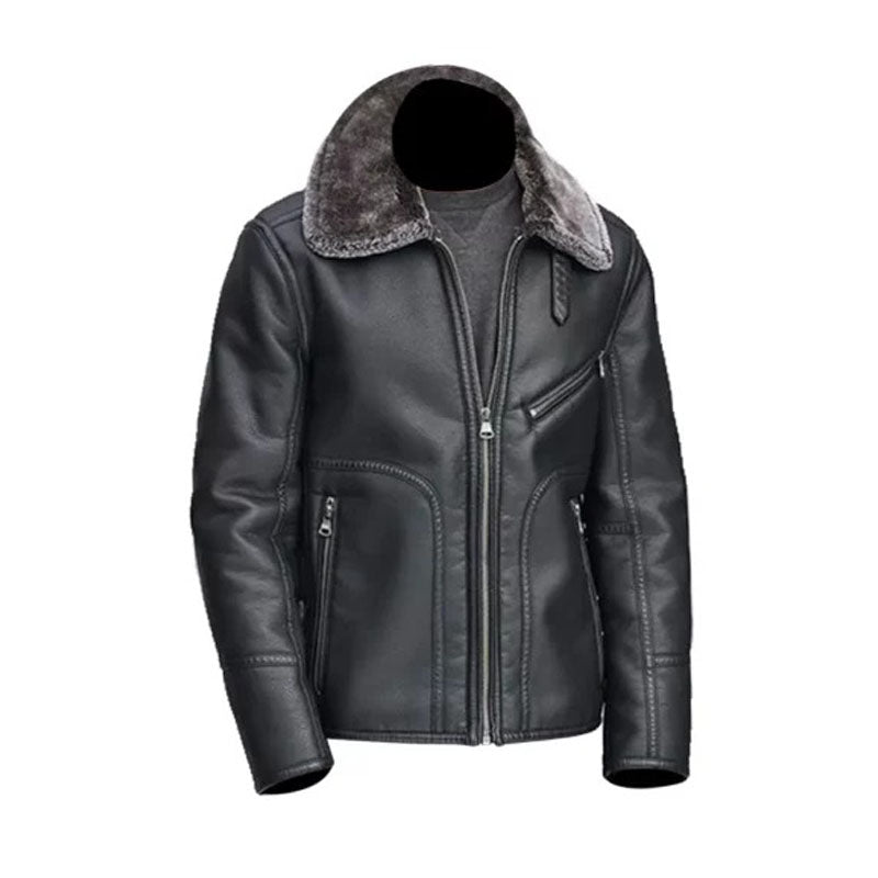 Men’s Black Leather Fur Jacket