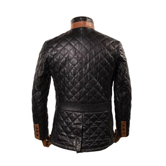 Men Black Quilted Leather Jacket