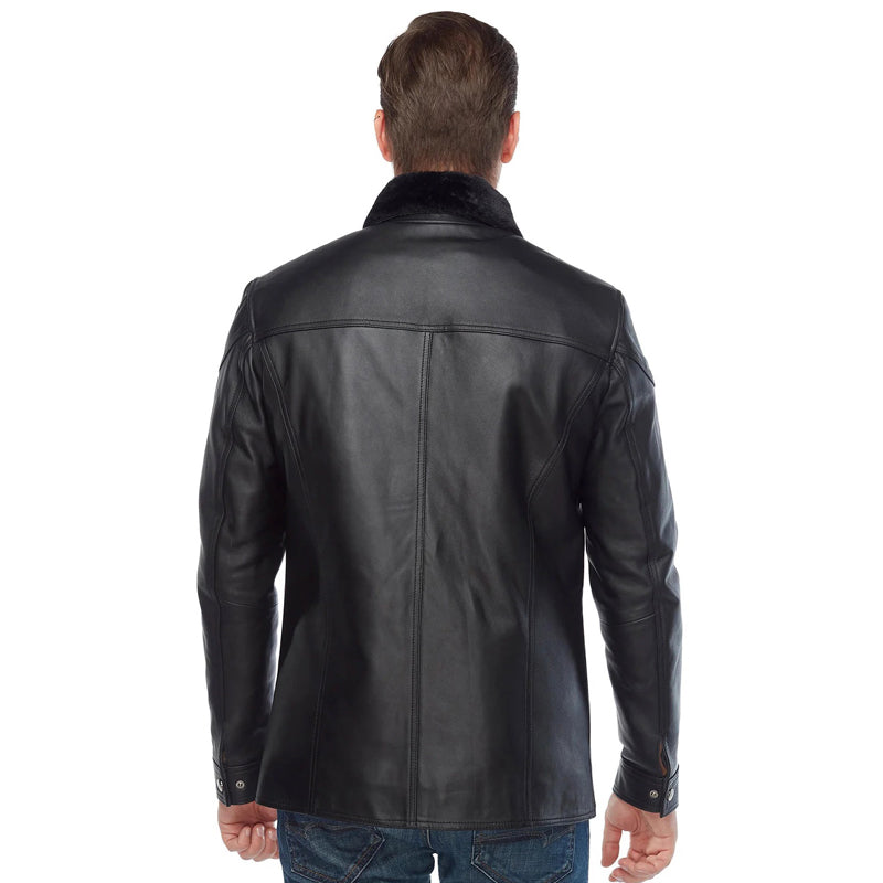 Men’s Real Black Leather Shearling Jacket