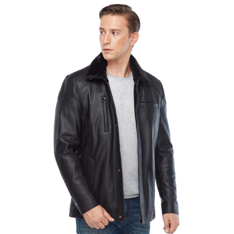 Men’s Real Black Leather Shearling Jacket