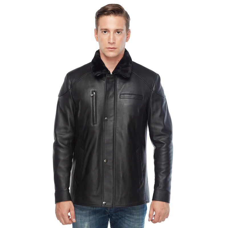 Men’s Real Black Leather Shearling Jacket