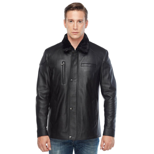 Men’s Real Black Leather Shearling Jacket