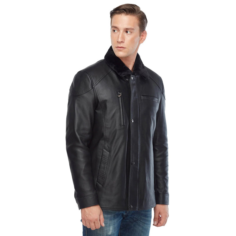 Men’s Real Black Leather Shearling Jacket
