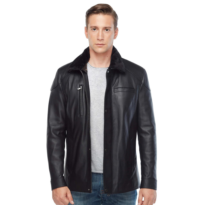 Men’s Real Black Leather Shearling Jacket