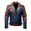 Mens Blue and Brown Leather Jacket