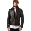 Men’s Real Brown Leather Hooded Jacket