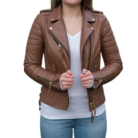 Women’s Brown Leather Quilted Jacket