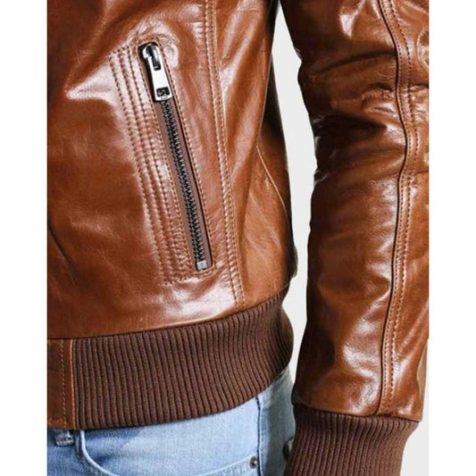 Mens Bomber Shining Brown Leather Jacket