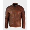 Mens Cafe Racer Brown Distressed Leather Jacket