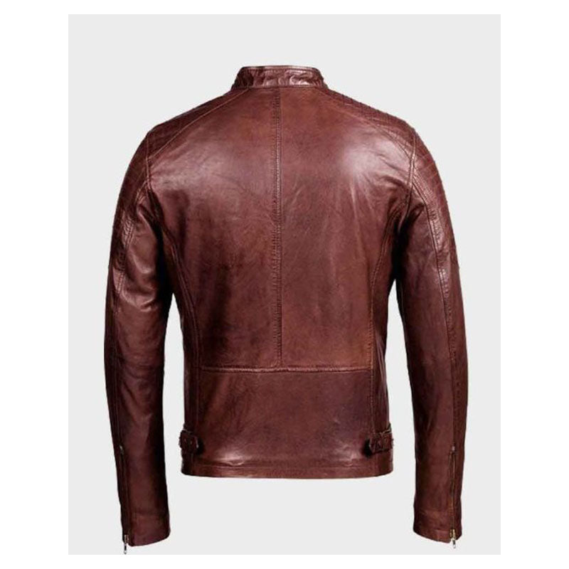 Mens Café Racer Zipper Brown Jacket