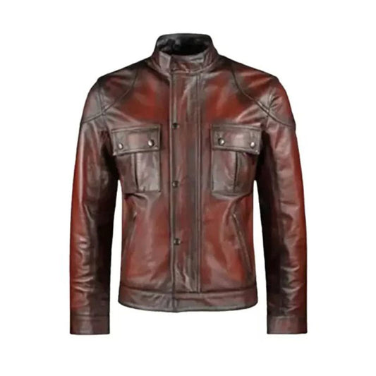 Mens Cafe Racer Distressed Red Jacket