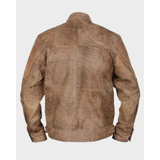 Mens Khakhi Distressed Café Racer Vintage Jacket