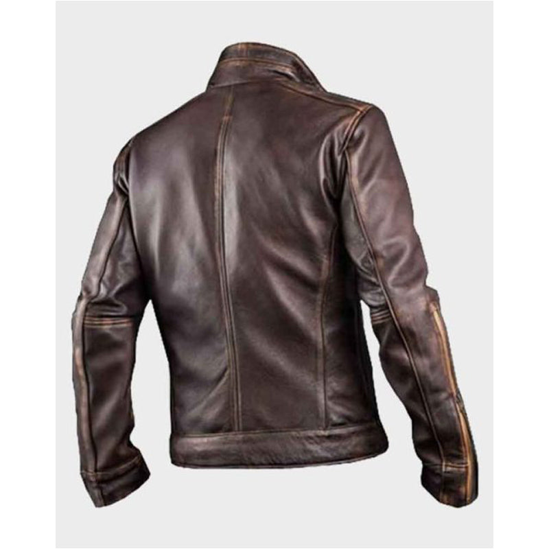 Mens Cafe Racer Style Brown Leather Jacket