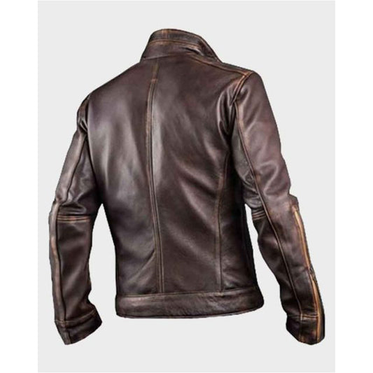 Mens Cafe Racer Style Brown Leather Jacket