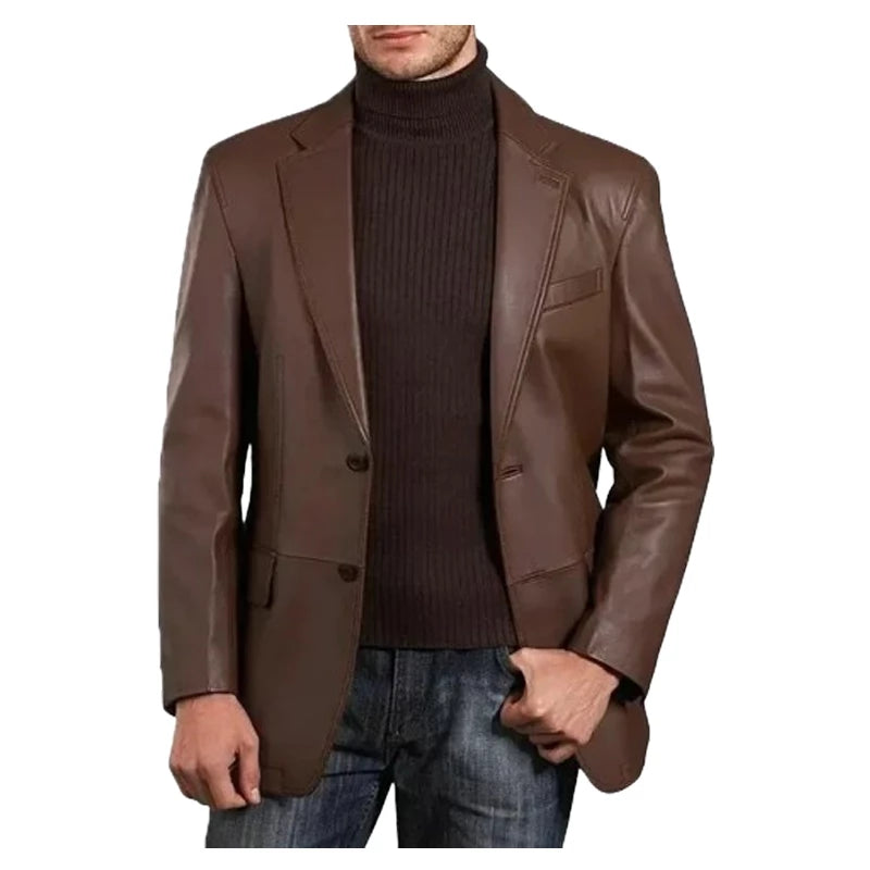 Mens Classic Brown Leather Blazer