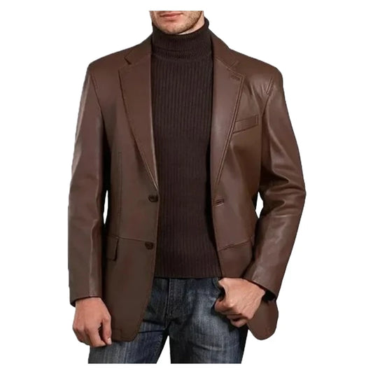 Mens Classic Brown Leather Blazer