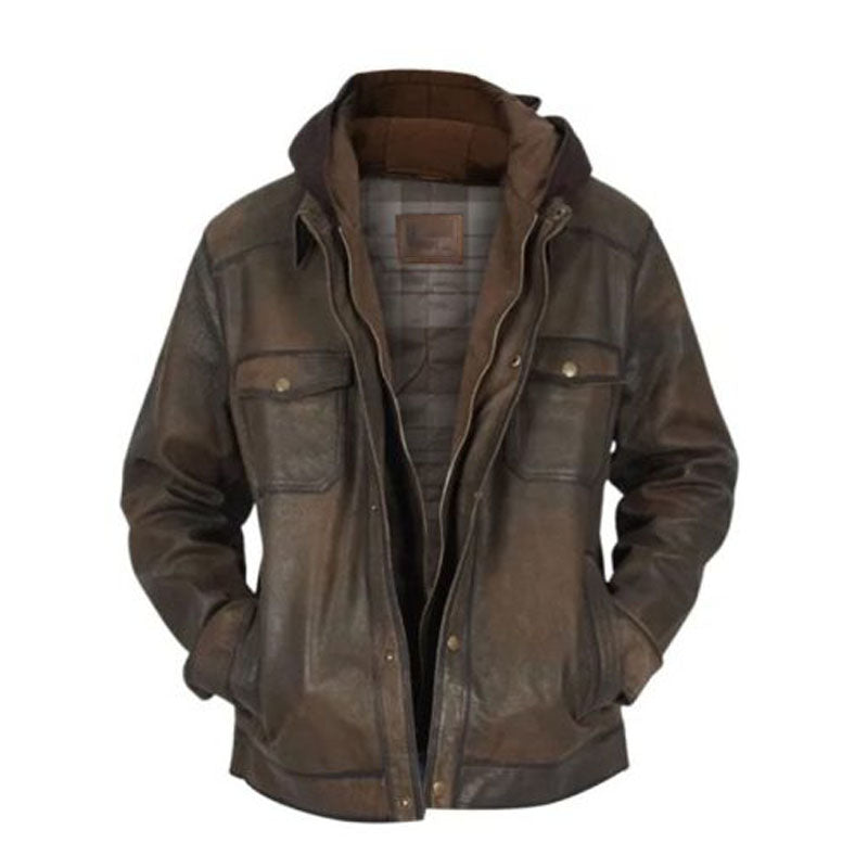 Mens Dark Brown Distressed Jacket