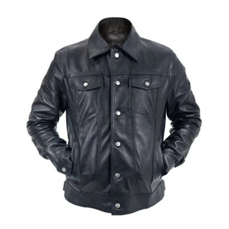Mens Genuine Leather Trucker Jacket