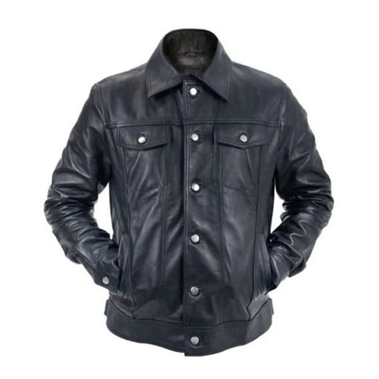 Mens Genuine Leather Trucker Jacket