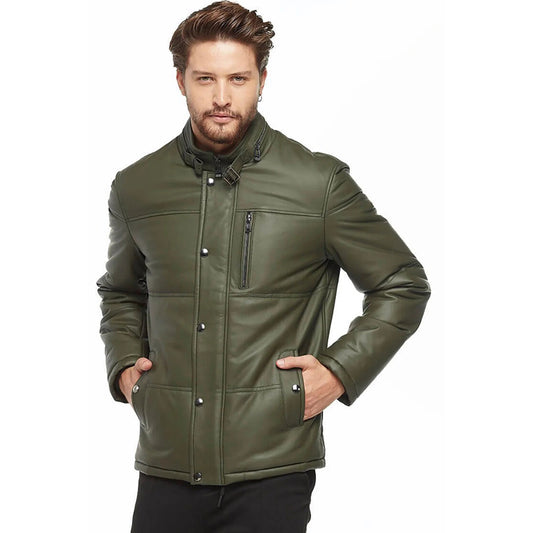 Men’s Real Green Leather Inflatable Jacket