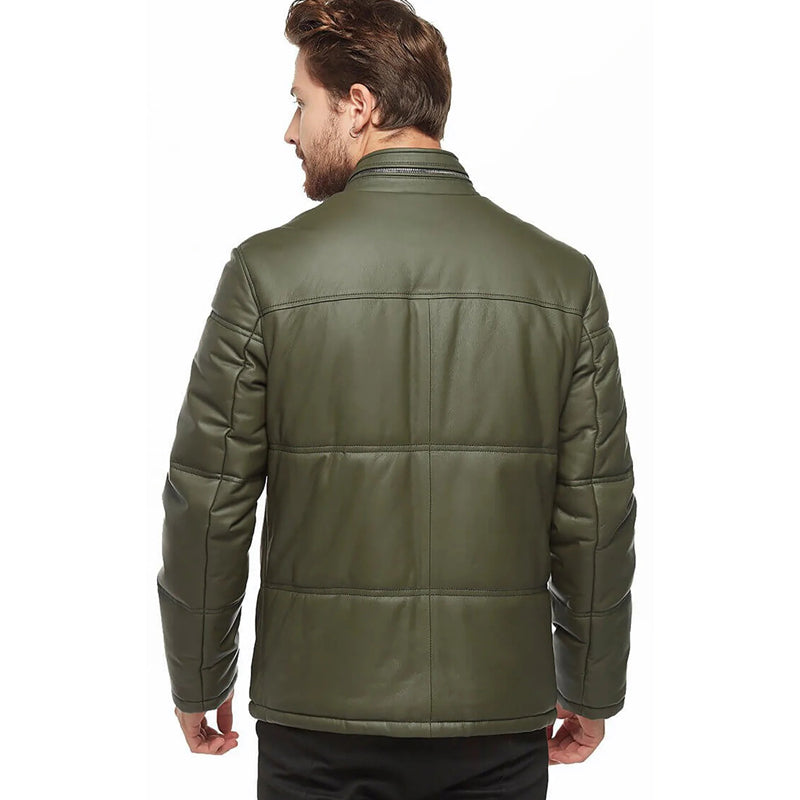 Men’s Real Green Leather Inflatable Jacket