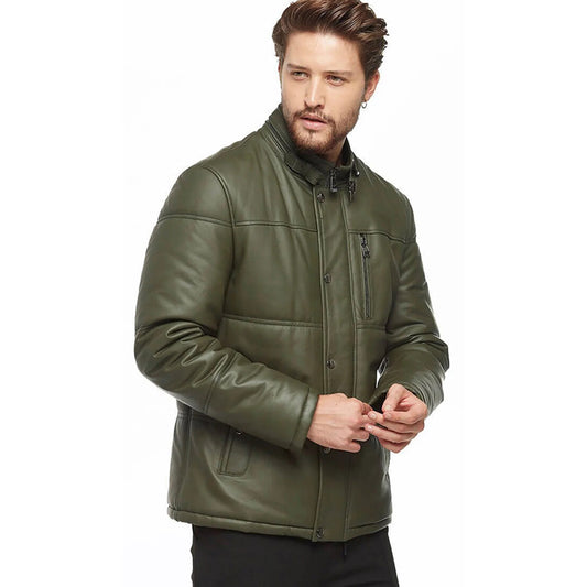 Men’s Real Green Leather Inflatable Jacket